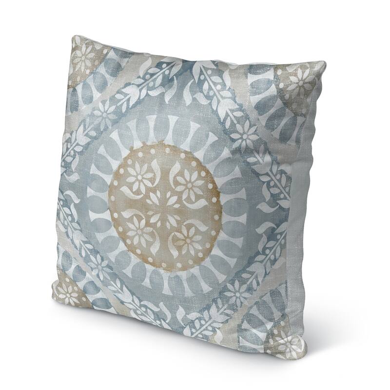 WATERCOLOR MEDALLIONS BLUE IndoorOutdoor Pillow by Kavka Designs Bed